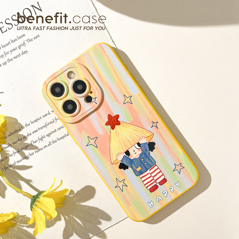 benefit彩色涂鸦星星斗笠女孩17适用于iphone16promax苹果15PRO手机壳13新款14套12创意11全包xsmax硅胶xr防,淘宝优惠券,粉丝福利购,淘宝优惠卷