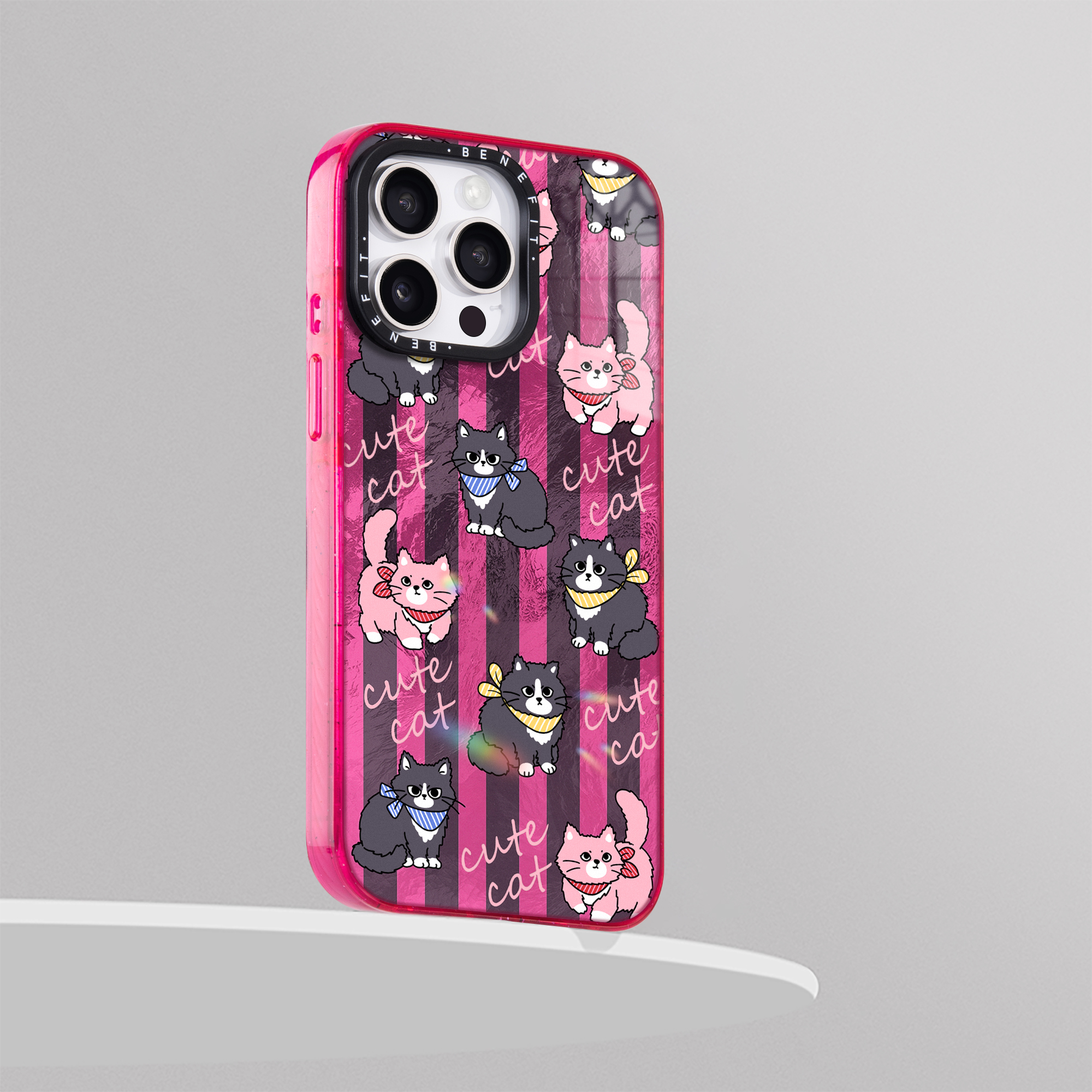 benefit玫红条纹可爱猫猫17适用于iphone16promax苹果15PRO晶盾磁吸手机壳13新款14套12冰川纹防摔彩色边框,淘宝优惠券,粉丝福利购,淘宝优惠卷
