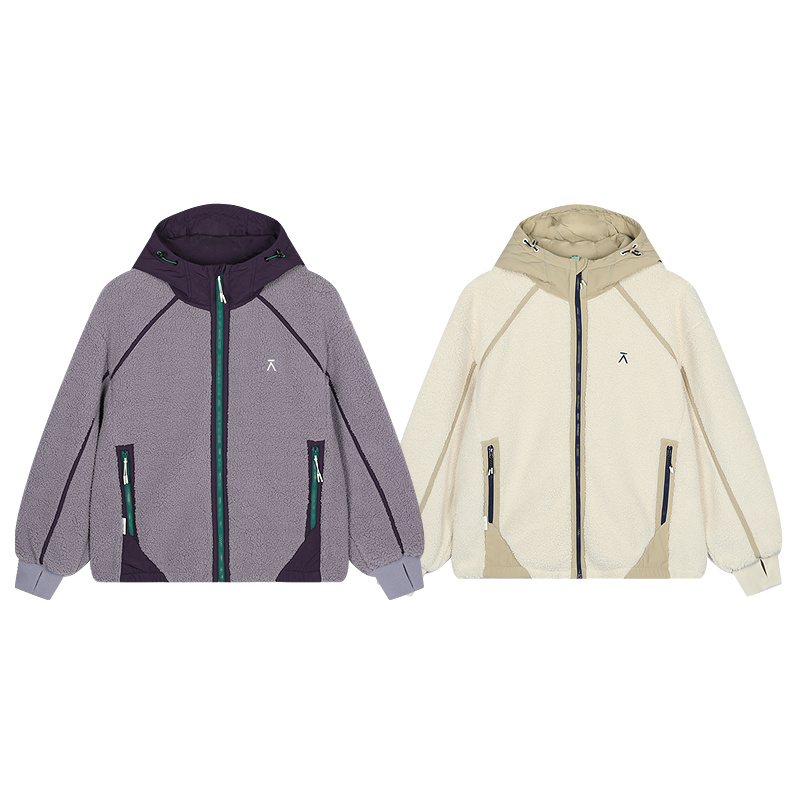 ACMEITEM爱棵米 秋冬保暖仿羊羔毛连帽外套休闲颗粒绒宽松开衫女 - 图3