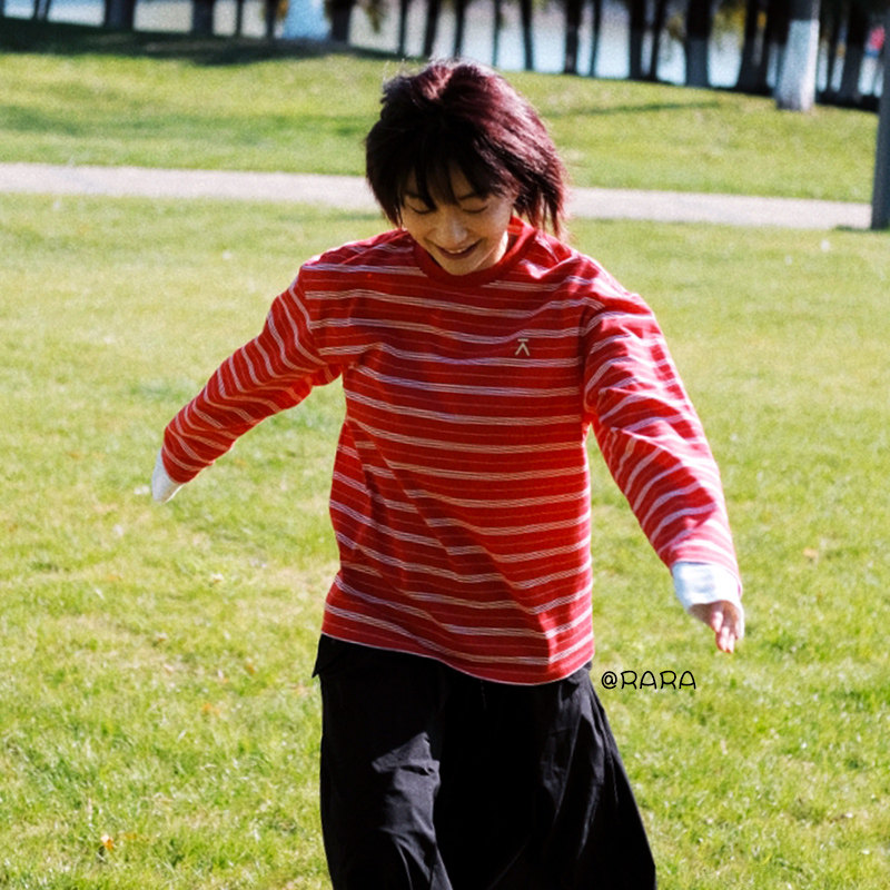 ACMEITEM爱棵米 26春新品番茄红条纹长袖T恤圆领宽松内搭上衣男女,淘宝优惠券,粉丝福利购,淘宝优惠卷