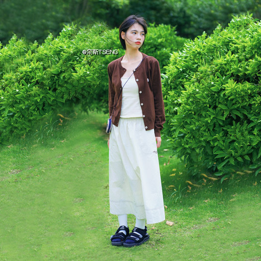 ACMEITEM уличная простая однотонная юбка-зонтик средней длины с хлопковой вышивкой, повседневная юбка средней длины для женщин