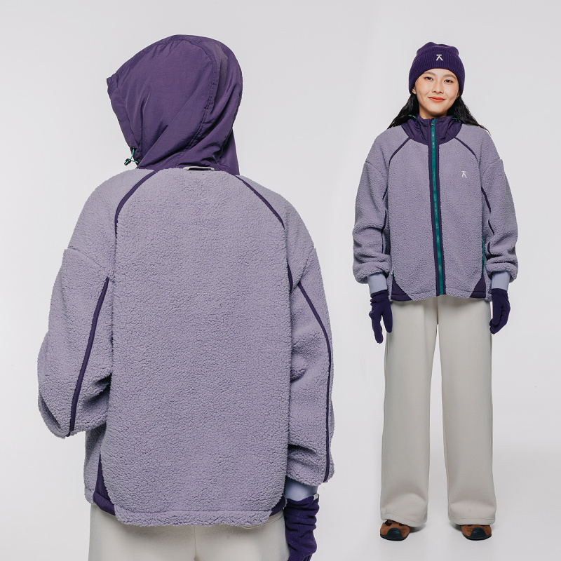 ACMEITEM爱棵米 秋冬保暖仿羊羔毛连帽外套休闲颗粒绒宽松开衫女 - 图1