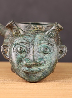 铜祥德古青铜器商代人面盉殷墟出土青铜器酒器博物馆展览艺术品