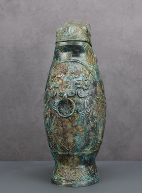 铜祥德复古风战汉鱼形瓶纯铜花瓶中式家居软装饰品采购拍视频道具