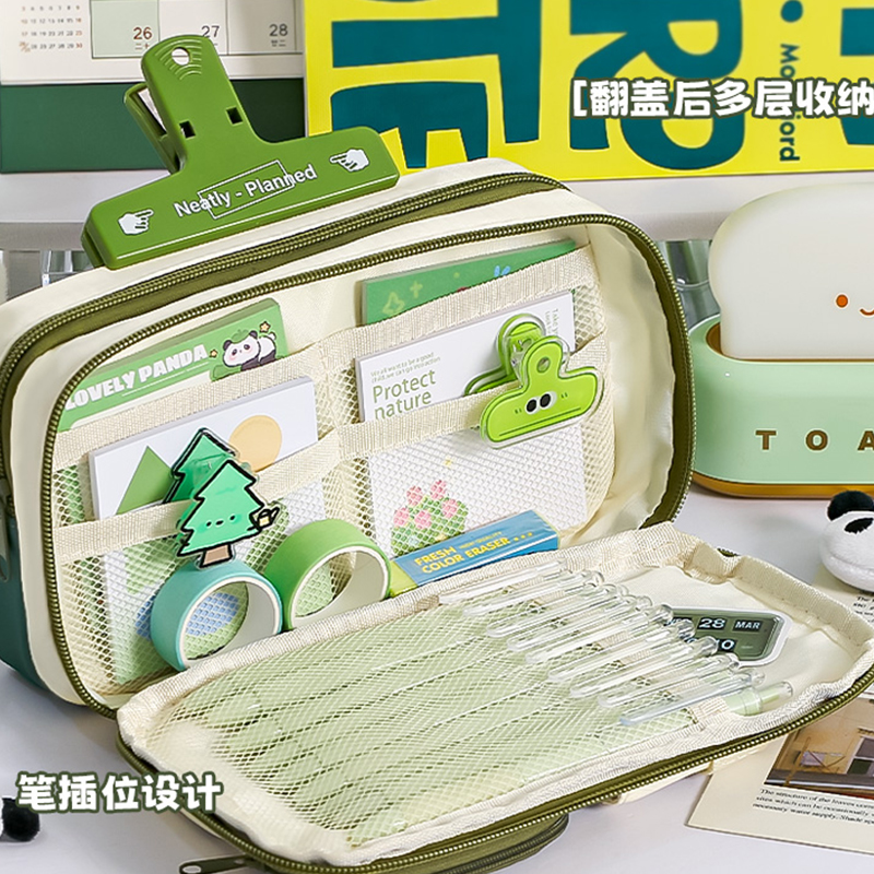 笔袋男生大容量工装风绿色黑科技男孩2026新款小学生ins学生耐脏耐磨高颜值简约可爱小众一年级 - 图1