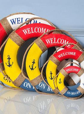 地中海风格泡沫救生圈挂式轮胎装饰酒吧橱窗背景壁饰墙壁复古泳圈