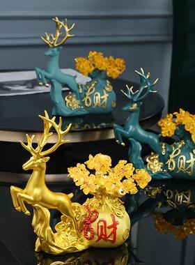 新中式招财福鹿摆件客厅电视柜酒柜创意家居软装饰品乔迁新居礼品