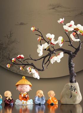 新款草帽和尚琴棋书画茶桌摆件茶宠配件装饰茶台茶几办公室小摆设