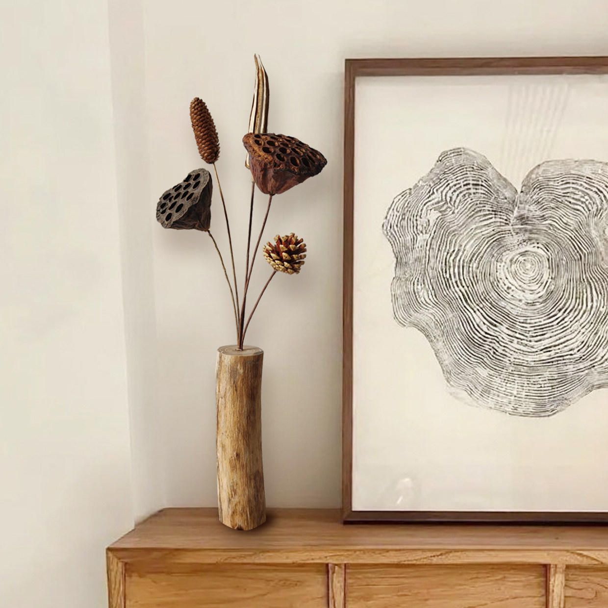 复古自然枯木实木禅意干花真花莲蓬干花荷花风干装饰中式摆件客厅,淘宝优惠券,粉丝福利购,淘宝优惠卷