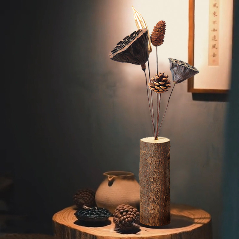 复古自然枯木实木禅意干花真花莲蓬干花荷花风干装饰中式摆件客厅,淘宝优惠券,粉丝福利购,淘宝优惠卷