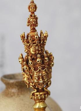 西藏法器尼泊尔手工秽迹金刚降魔杵铜制金刚橛法会用具