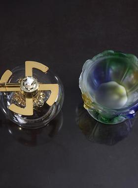 琉璃八吉 祥灯 油PHJ供奉台油摆件灯座供灯酥烛灯 琉璃灯盏