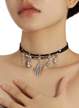 Dark retro Gothic Lolita ins multi-layered tassel necklace