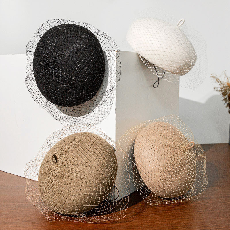 2025新款贝雷帽女秋冬保暖纯色优雅百搭帽子网纱装饰,淘宝优惠券,粉丝福利购,淘宝优惠卷