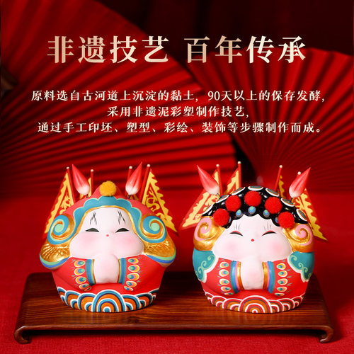 吉兔坊手工非遗泥娃娃禧事儿摆件送新人喜事新婚礼物闺蜜高级礼物 - 图2