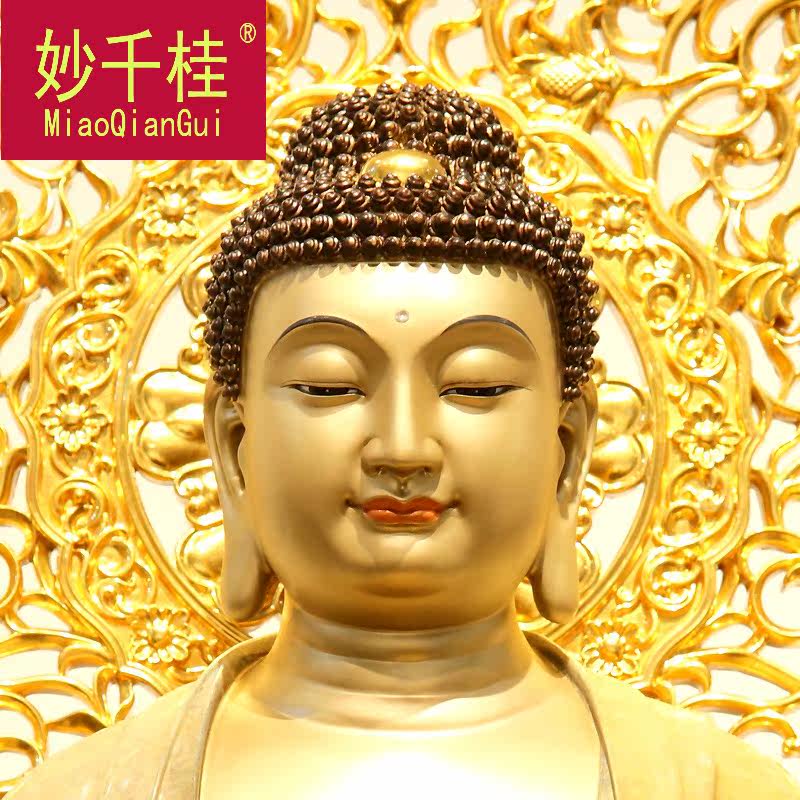 妙千桂纯铜贴金西方三圣观音菩佛像 妙千桂摆件