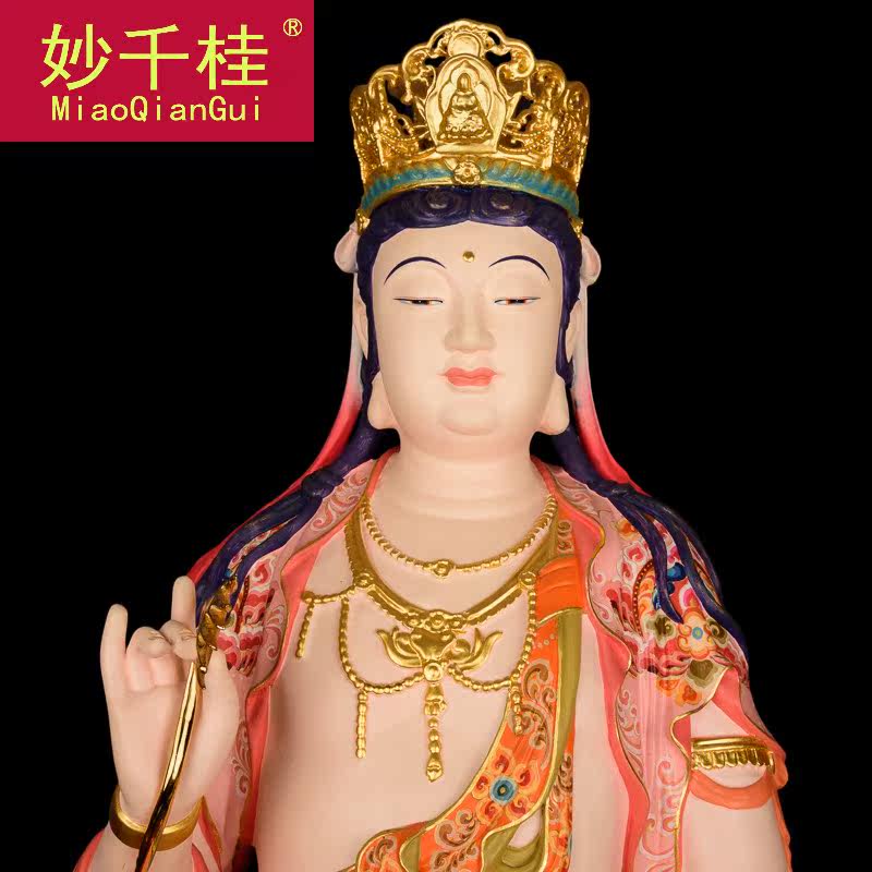 妙千桂西方三圣纯铜贴金彩绘摆佛像 妙千桂摆件