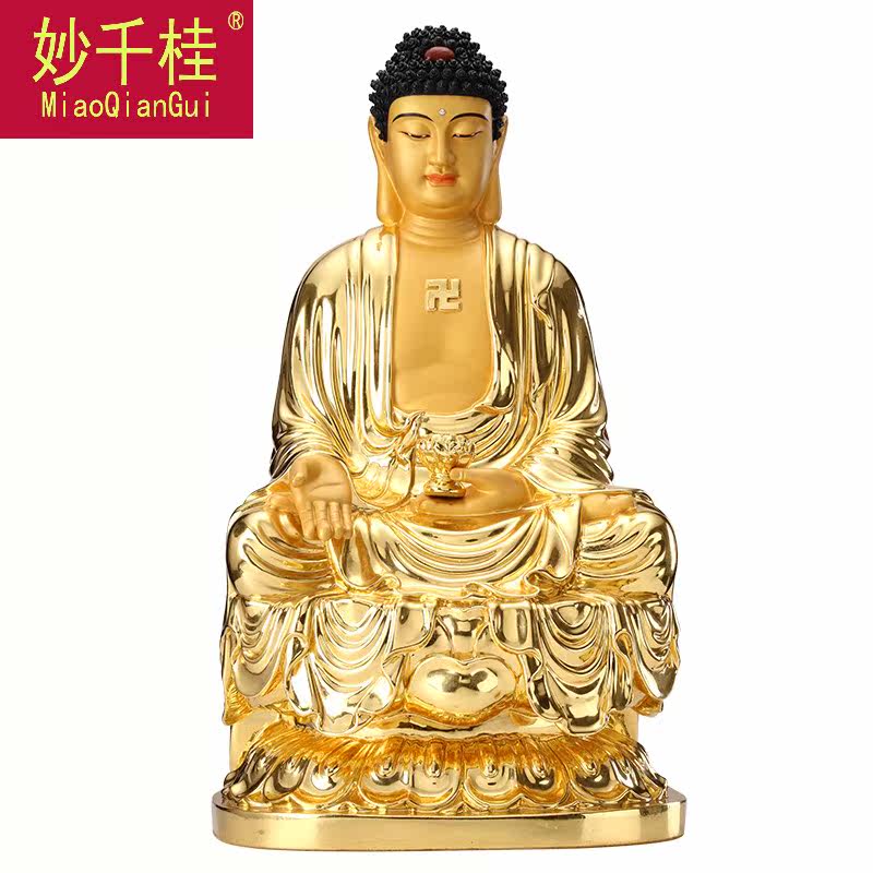 妙千桂台湾贴金西方三圣铜观音菩萨 妙千桂摆件