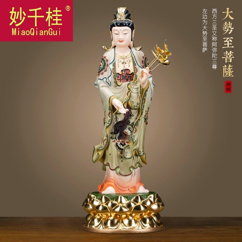 妙千桂纯铜西方三圣保平家佛像 妙千桂摆件