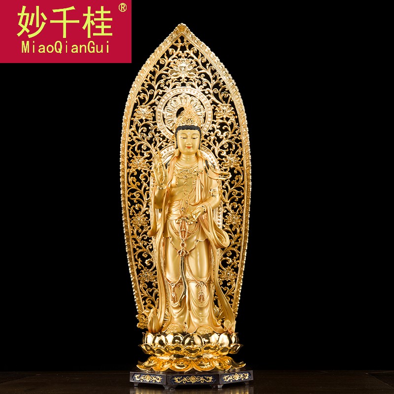 台湾纯铜鎏金大势至开光观音佛像 妙千桂摆件