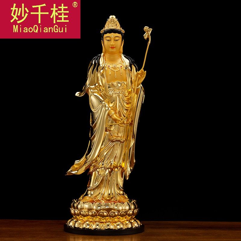 纯铜鎏金西方三圣家用摆件佛像 妙千桂摆件