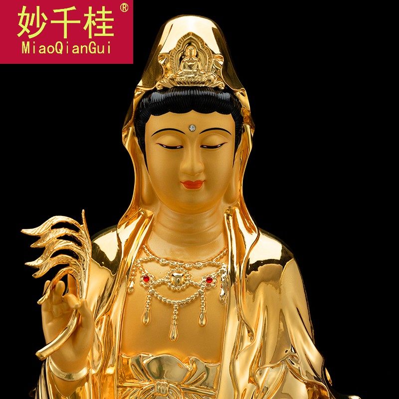 纯铜鎏金西方三圣家用摆件佛像 妙千桂摆件