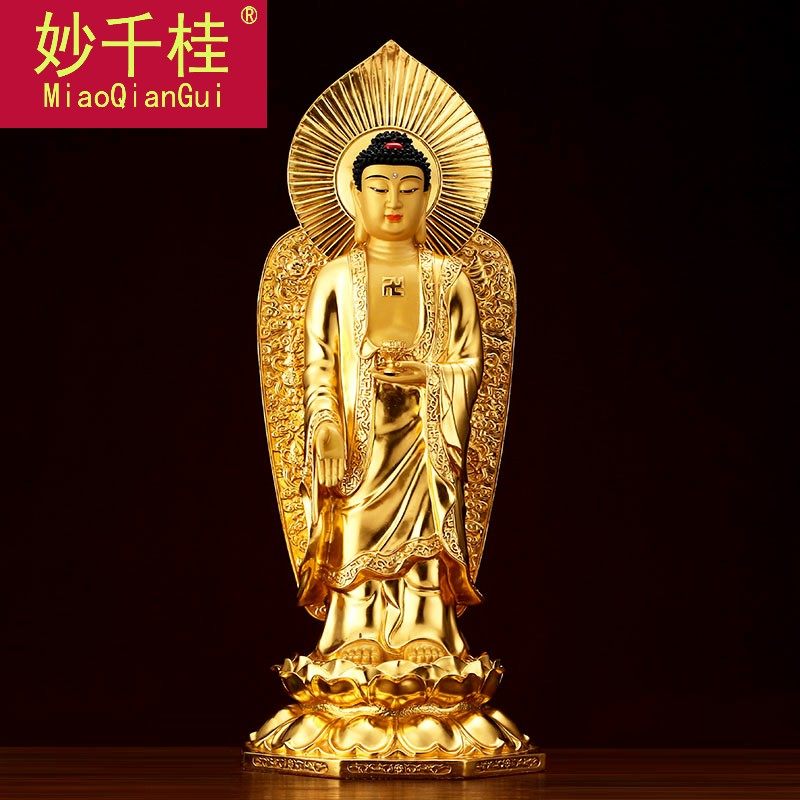 台湾纯铜观音大势至家用摆件佛像 妙千桂摆件