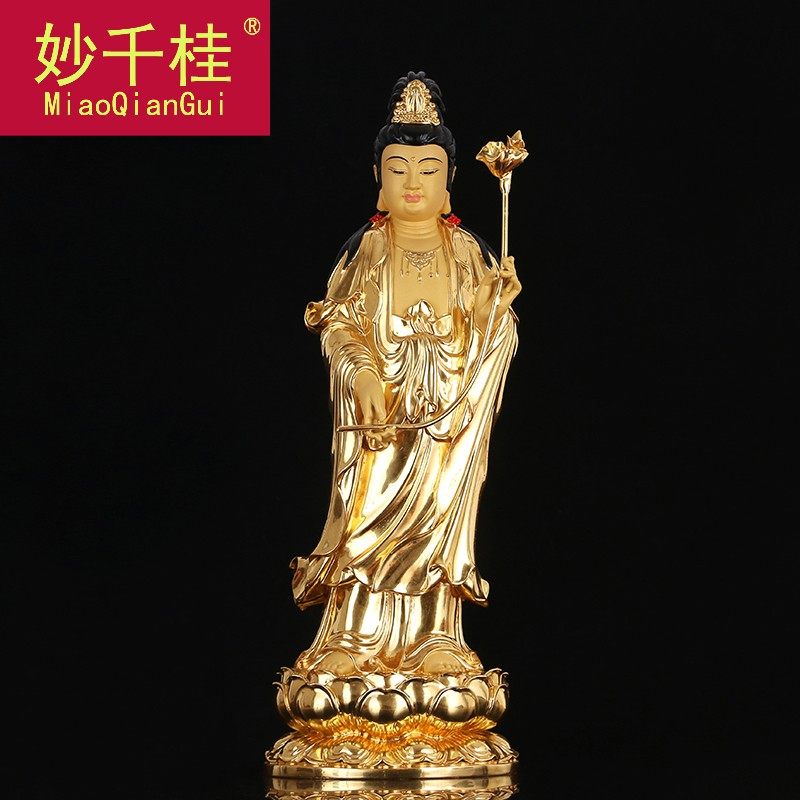 纯铜贴金西方三圣铜雕阿弥陀佛佛像 妙千桂摆件