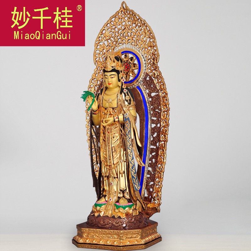 纯铜24k鎏金阿弥陀佛观世音菩萨 妙千桂摆件