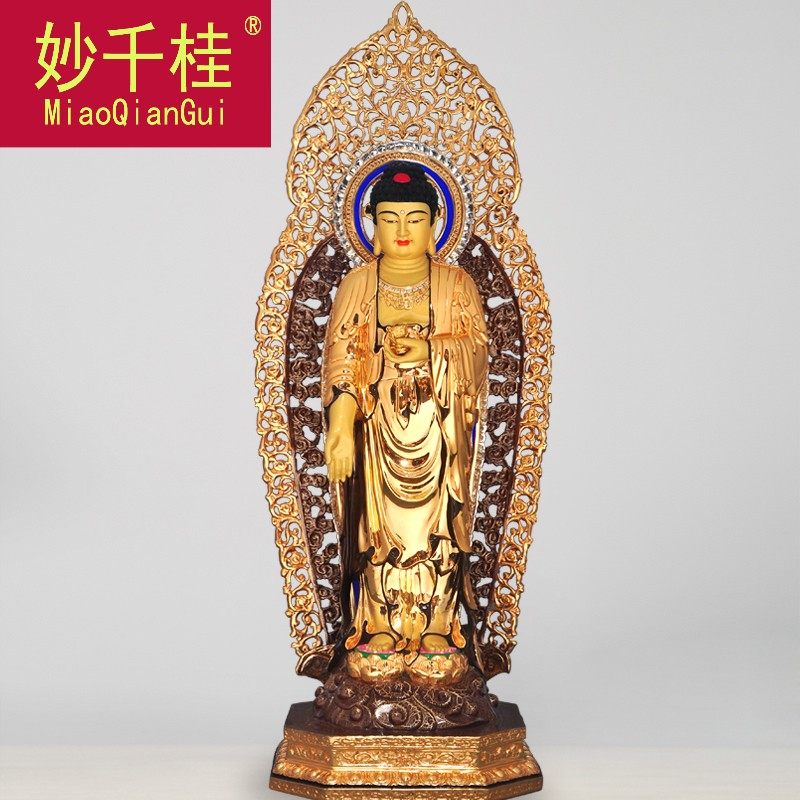 纯铜24k鎏金阿弥陀佛观世音菩萨 妙千桂摆件
