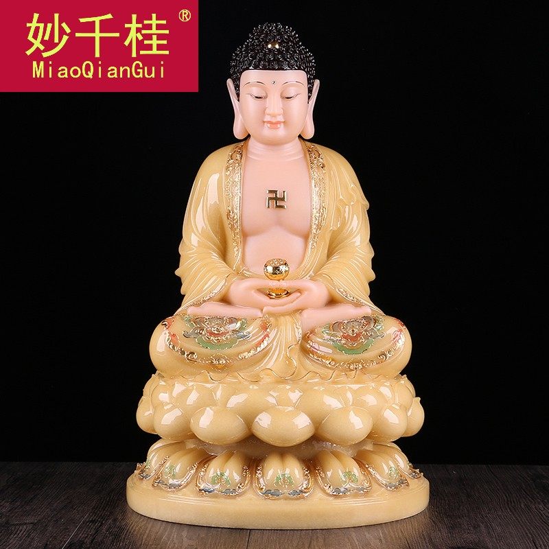 纯手工雕刻汉白玉西方三圣供奉佛像 妙千桂摆件