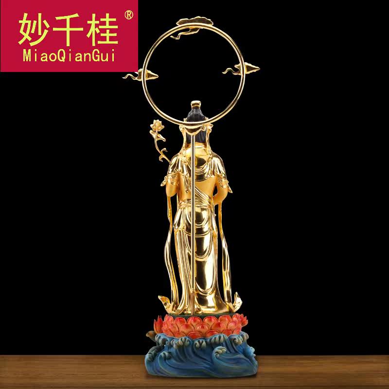 妙千桂台湾贴金纯铜观音大势至佛像 妙千桂摆件