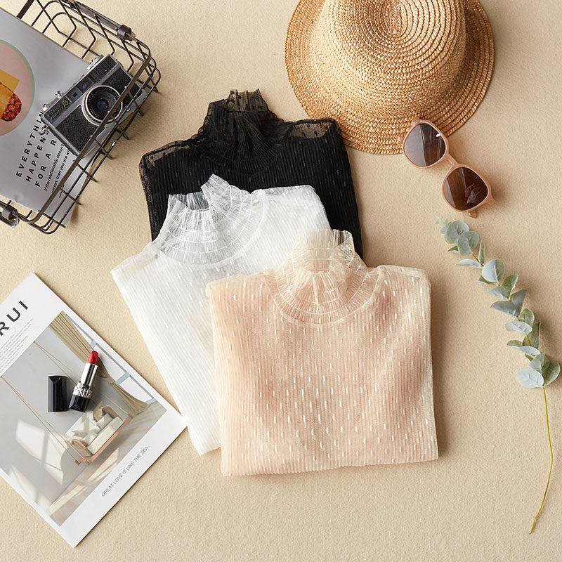 蕾丝秋冬季高领超仙气质洋气打底衫 简朴色蕾丝衫/雪纺衫