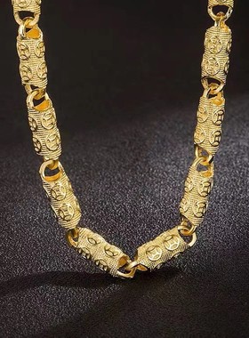 泰国金霸气越南沙金铜钱币时尚款金钱圆柱实心镀金项链男