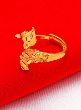 2010新款沙金戒指黄铜真空镀金狐狸戒指直播金戒指时尚饰品