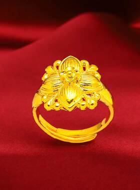 沙金莲花戒指 女开口日韩潮人个性简约荷花指环创意手饰品