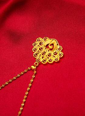 新款时尚日韩沙金饰品女款黄铜镀金吊坠气质百搭孔雀项链真空镀金