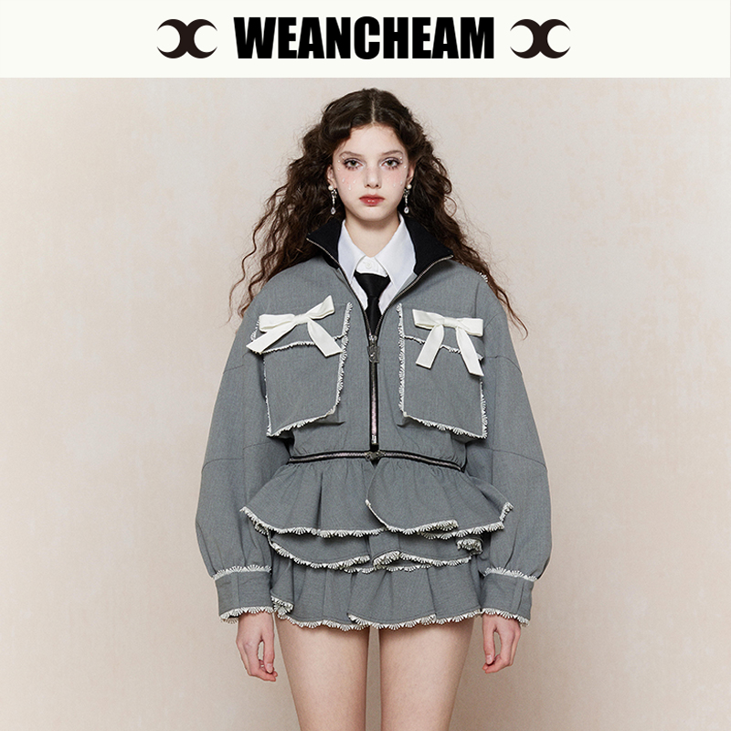 WEancheAM/未未姆  24SS春夏新品牛仔外套女蝴蝶结上衣水洗做旧