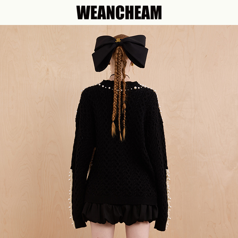 【双11全球狂欢】WEancheAM/未未姆  FW24秋冬新品蝴蝶结钉珠毛衣 - 图2