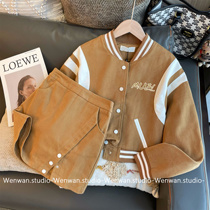 Ask Late Casual Fashion Baseball Suit Suit 2023 New Womens Autumn Clothing American Comeback Half Body Dress Two Sets