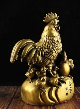纯铜鸡摆件全家福鸡母鸡家用装饰品招财公鸡金钱鸡工艺品乔迁礼品
