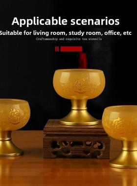 黄玉酒杯财神爷供奉家用佛堂供佛净水杯摆件光身白玉高脚酒杯供杯
