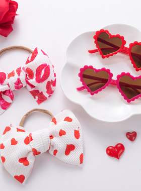 跨境新款儿童眼镜发带组合甜蜜爱心唇印大蝴蝶结头带女童墨镜套装