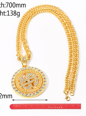 跨境美金符号18k金币旋转hiphop古巴链个性嘻哈男士项链潮配饰