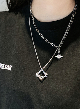 钛钢多层叠戴原创小众链条项链