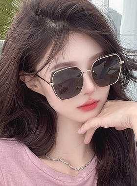 新款无框尼龙镜片女时尚太阳镜防紫外线个性切边大框眼镜2211