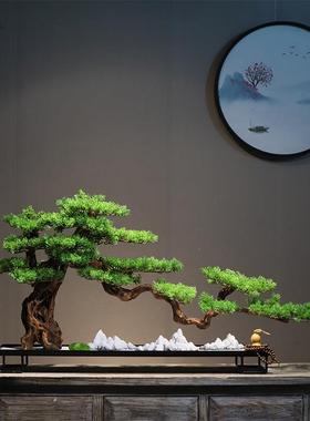新中式风化木迎客松盆景禅意摆件微景观绿植假山造景客厅玄关装饰