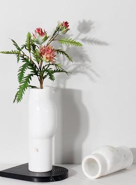 现代简约灰白大理石纹陶瓷插花器花瓶摆件样板间酒店客厅餐桌装饰