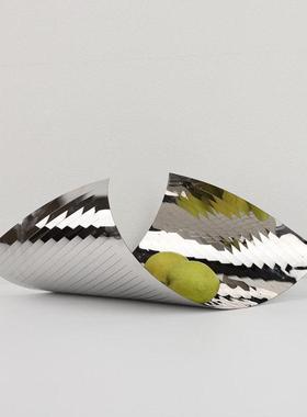 现代简约轻奢银色不锈钢果盘桌面摆件样板间家居客厅茶几收纳装饰