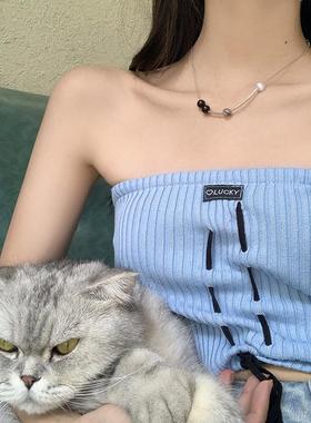 2026钛钢项链女黑色玉髓珠子锁骨链夏季高级感冷淡风颈链年新款